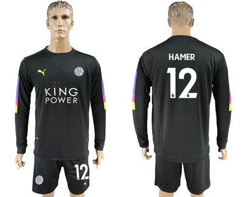 Leicester City #12 Hamer Black Goalkeeper Long Sleeves Soccer Club Jersey - Click Image to Close
